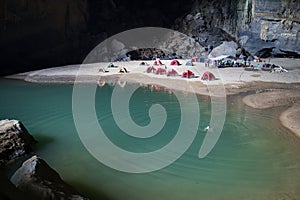 Lake inside Hang En cave, the world\'s 3rd largest cave 2 photo